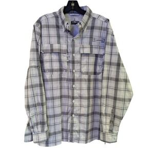 Habit Men's Long Sleeve Button Up Shirt Medium Vented Fishing PFG Striped SPF 30